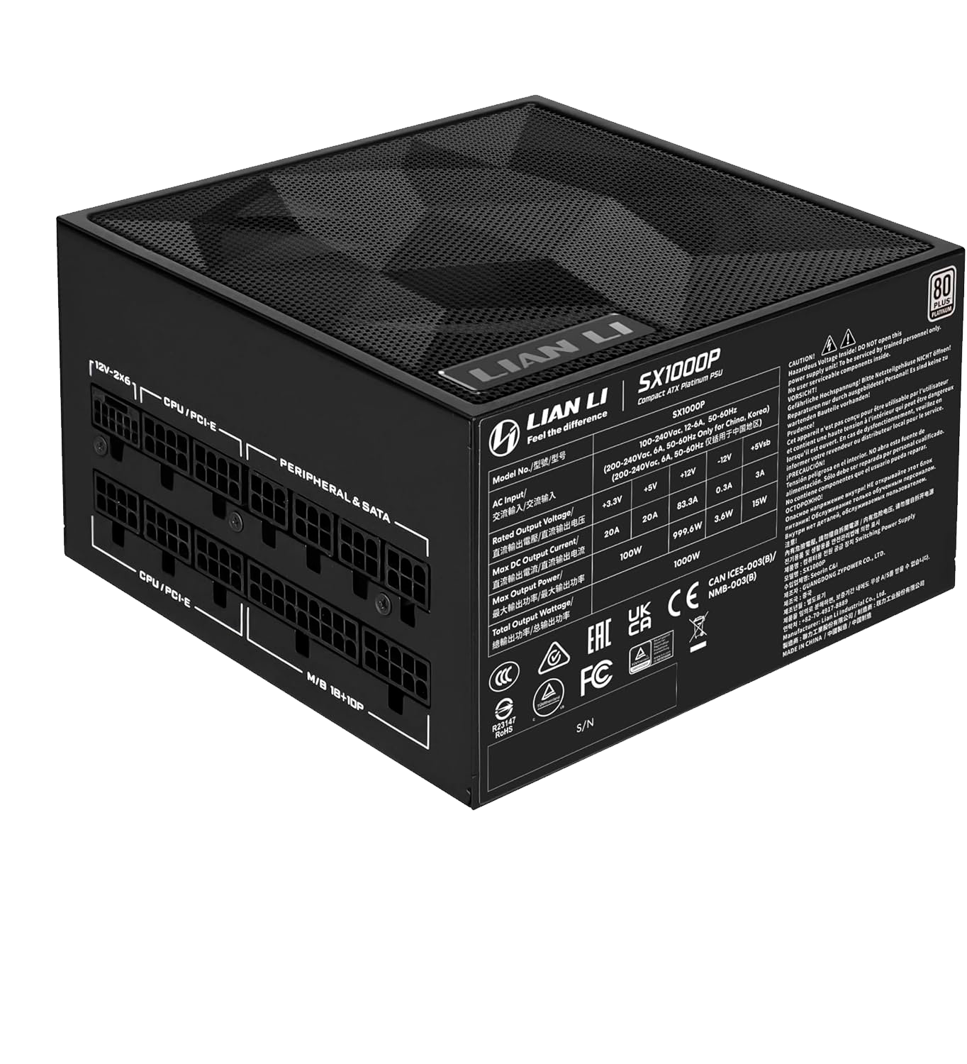 FUENTE CERTIFICADA 1000W LIAN LI SX1000P ATX 3.1 80 PLUS PLATINUM