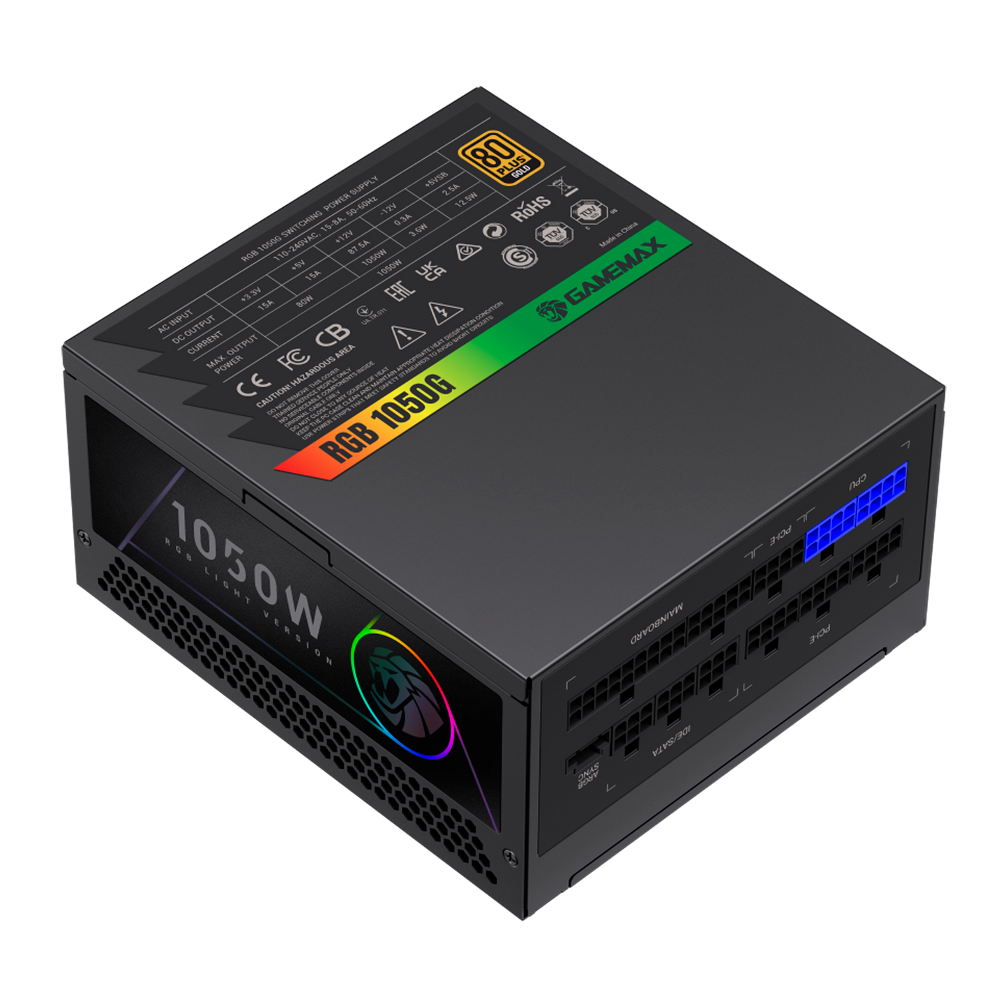 FUENTE CERTIFICADA GAMEMAX 1050W RGB 1050G 80+ GOLD
