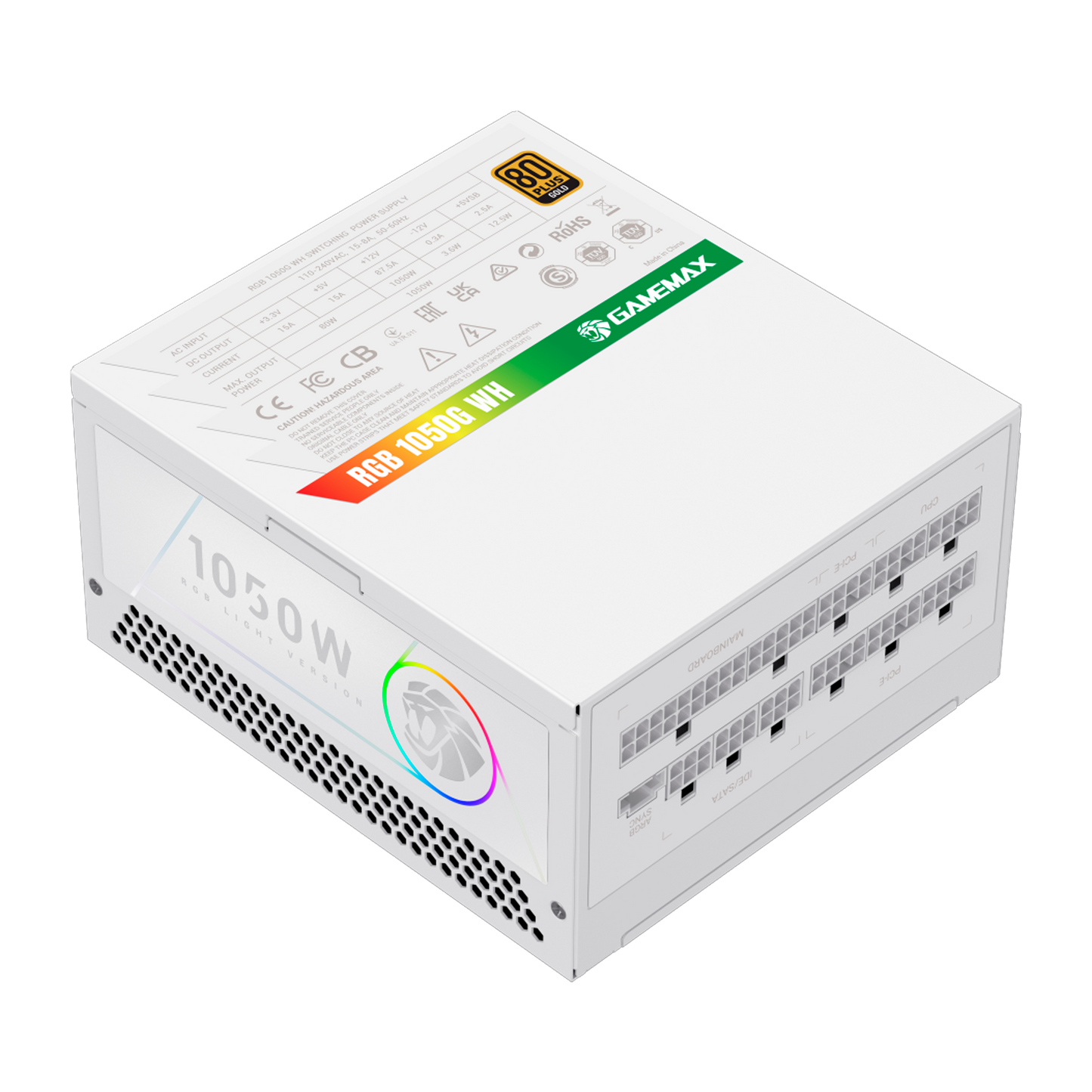 FUENTE CERTIFICADA GAMEMAX 1050W RGB 1050G 80+ GOLD BLANCA
