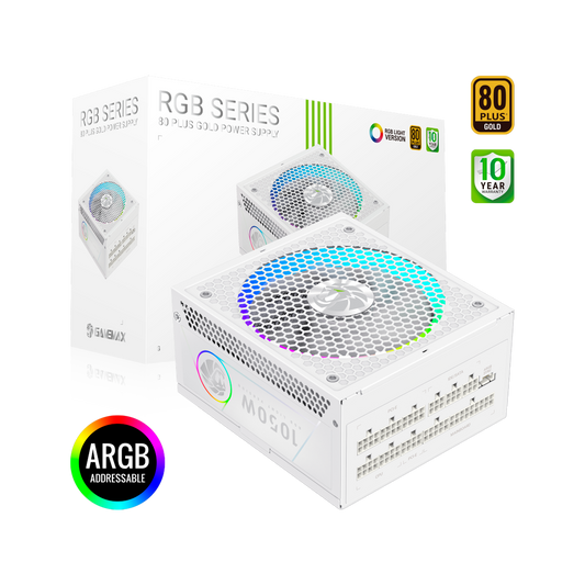 FUENTE CERTIFICADA GAMEMAX 1050W RGB 1050G 80+ GOLD BLANCA