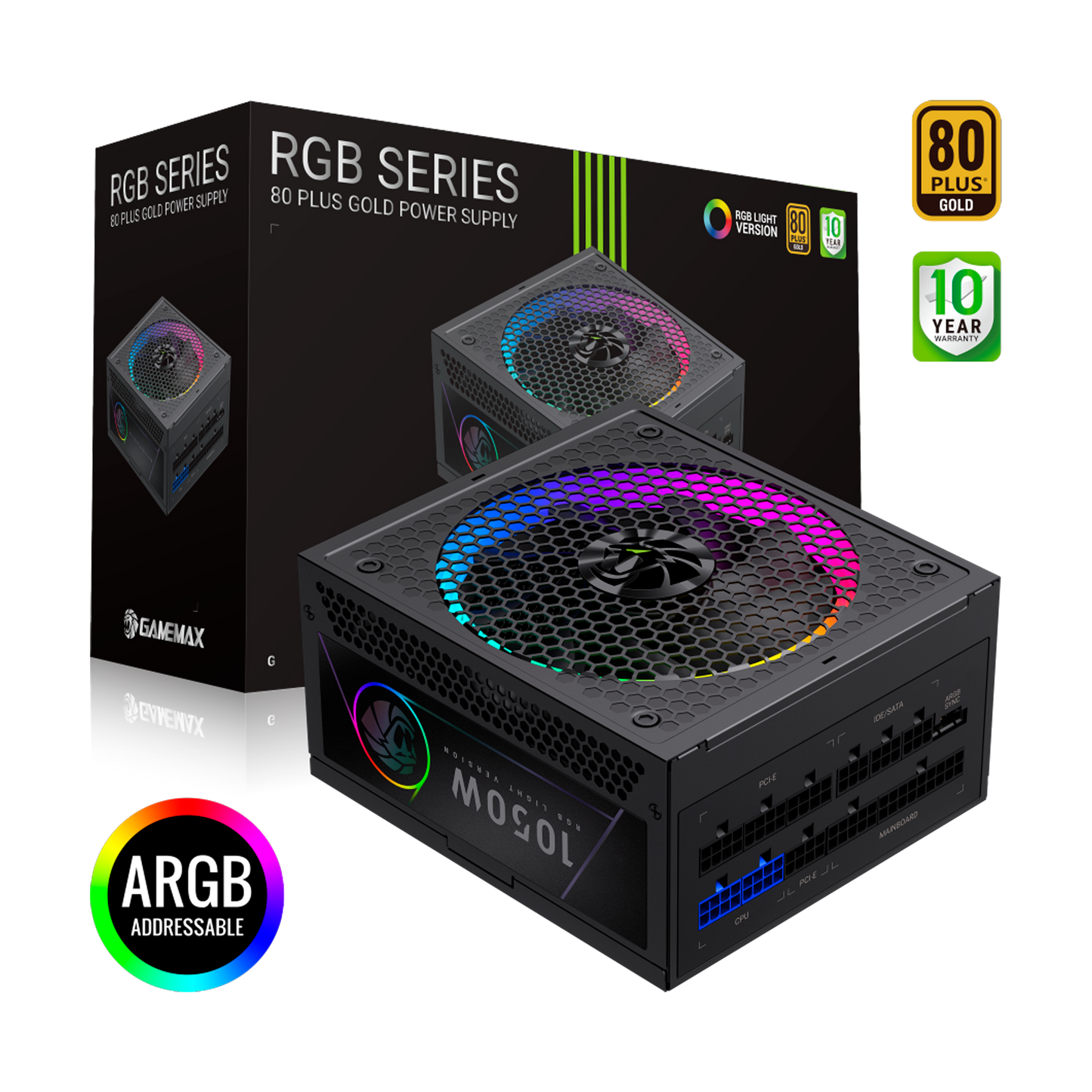 FUENTE CERTIFICADA GAMEMAX 1050W RGB 1050G 80+ GOLD