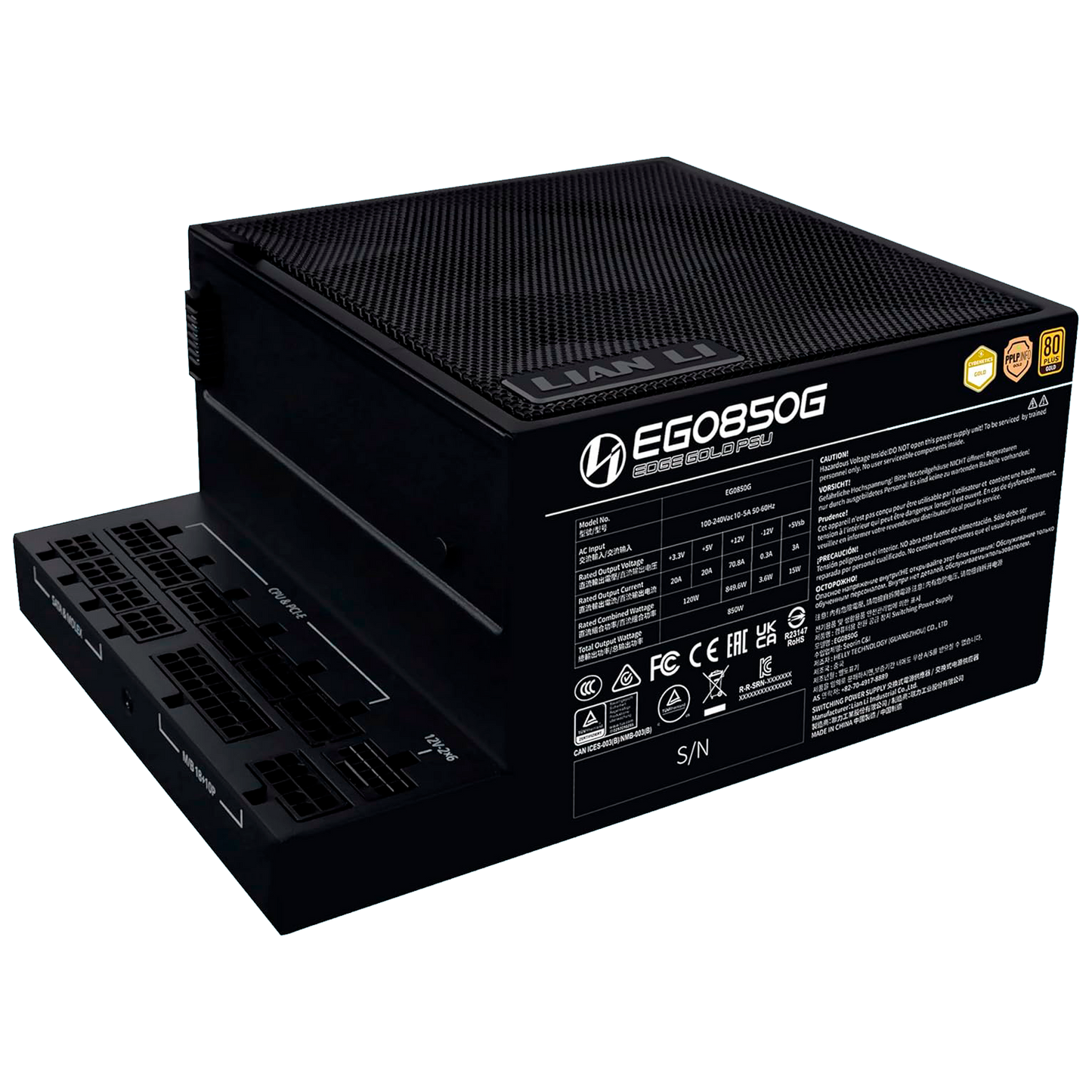 FUENTE CERTIFICADA 850W LIAN LI EG850G ATX 3.1 80 PLUS GOLD NEGRA