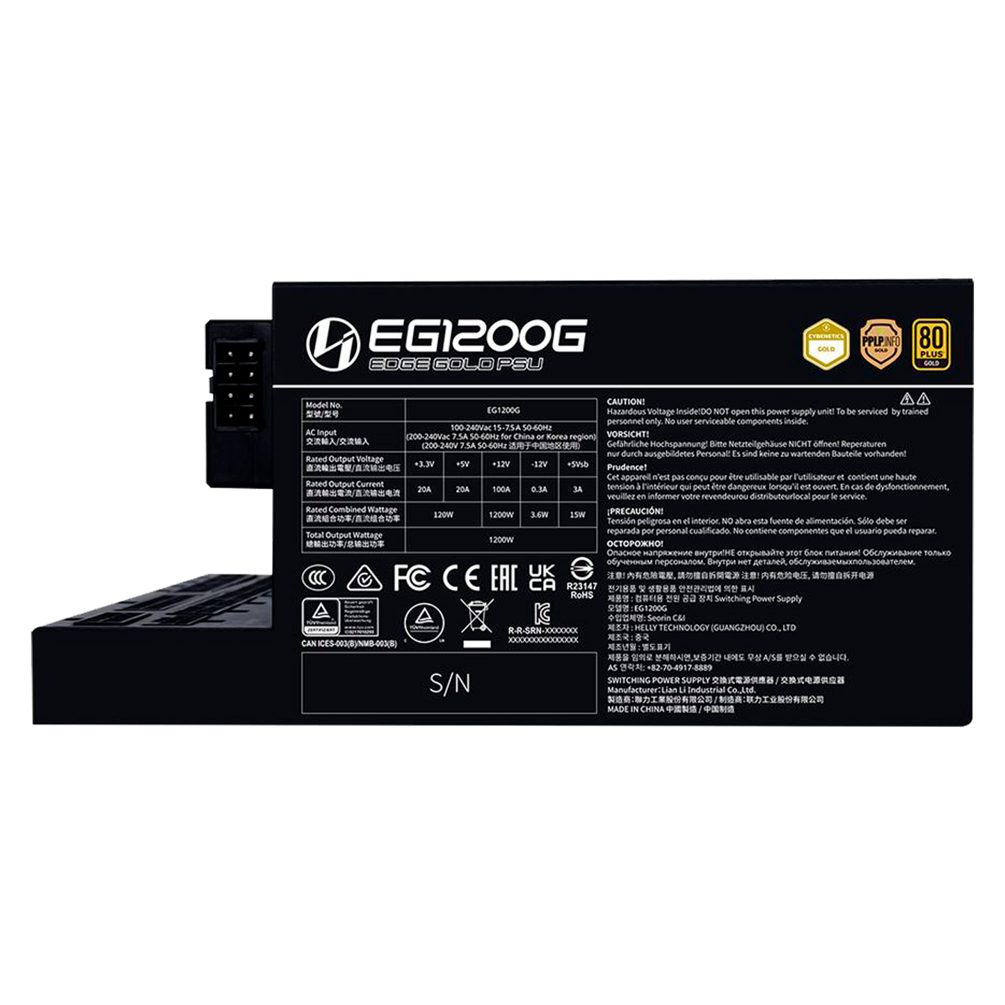 FUENTE CERTIFICADA 1200W LIAN LI EG1200G ATX 3.1 80 PLUS GOLD NEGRA