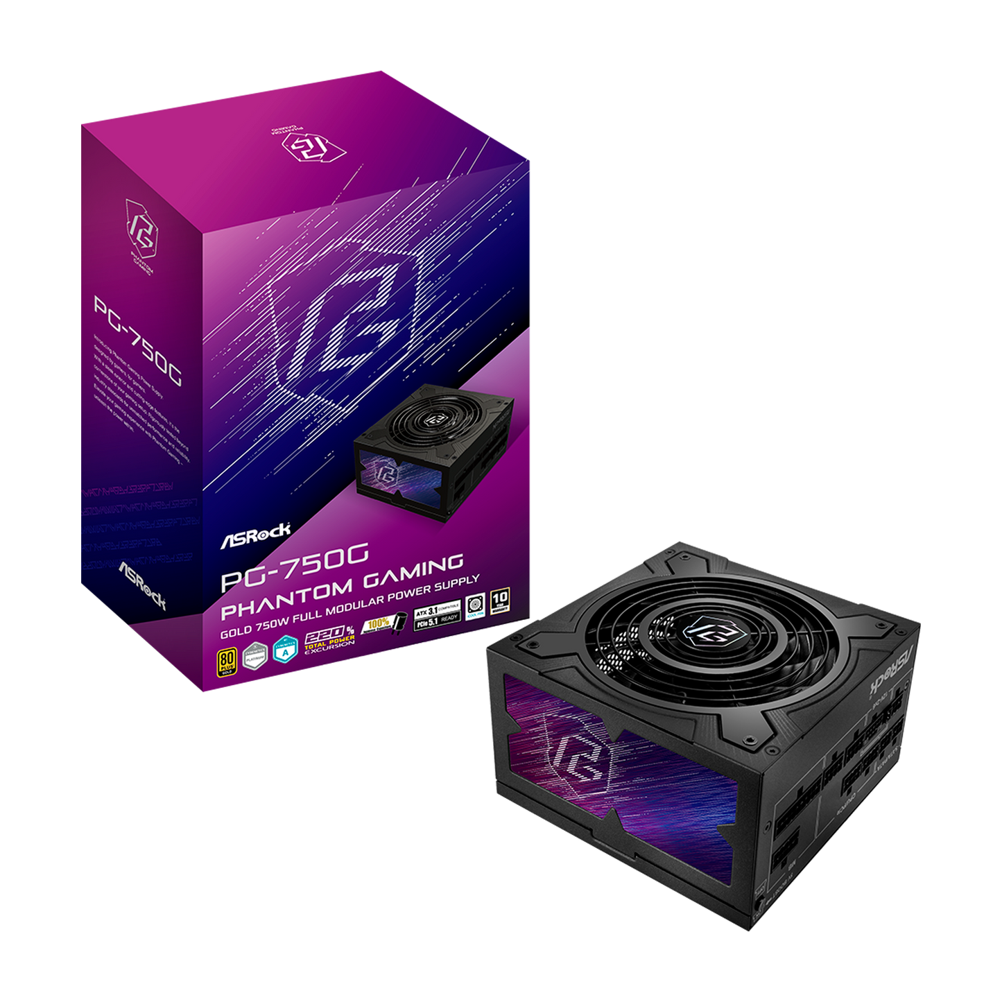FUENTE DE PODER ASROCK 750W GAMING PG-750G ATX 3.1 GOLD MODULAR