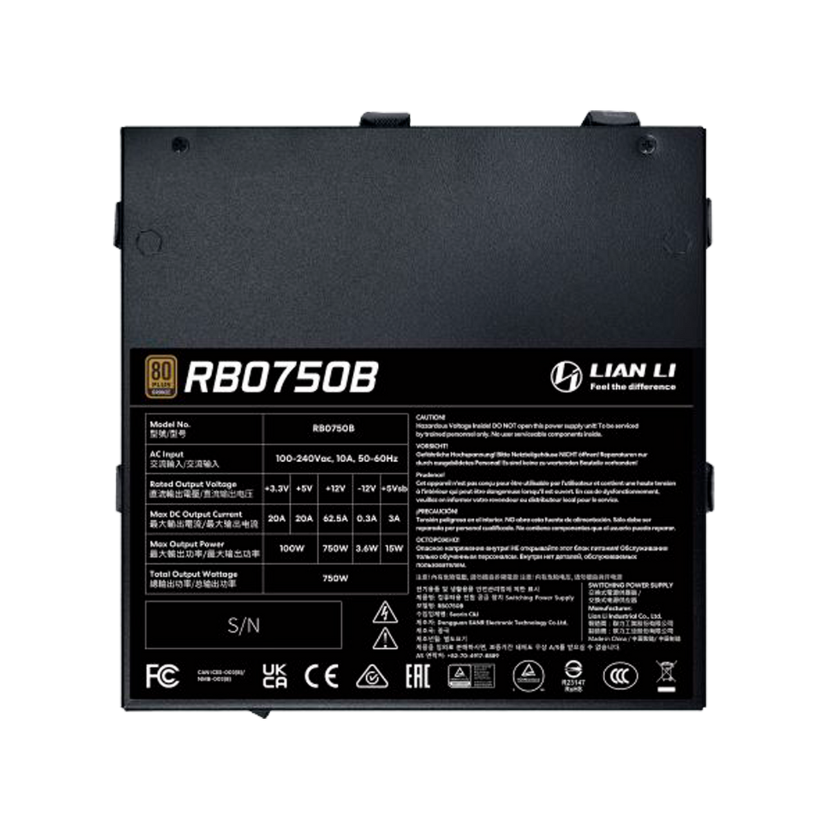 FUENTE CERTIFICADA 750W LIAN LI RB750B ATX 80 PLUS BRONCE