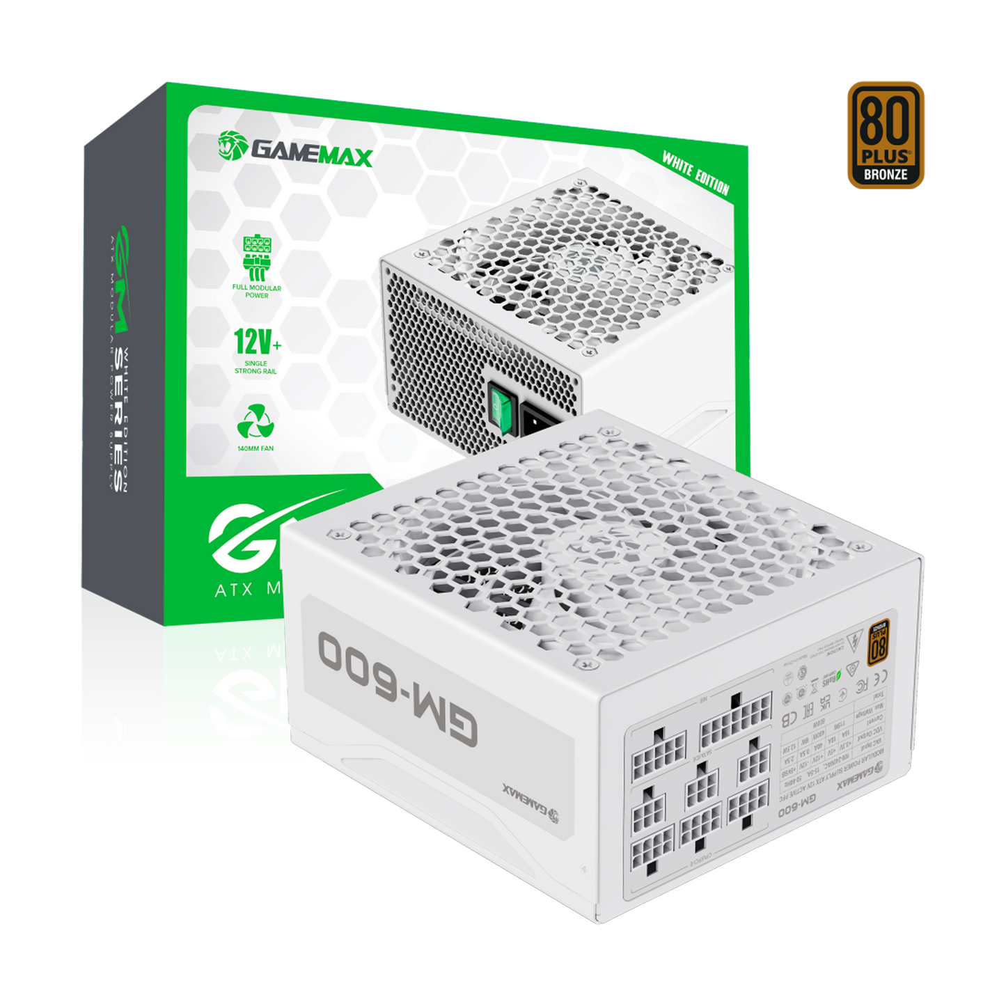 FUENTE CERTIFICADA GAMEMAX 600W GM-600 80+ BRONCE BLANCA