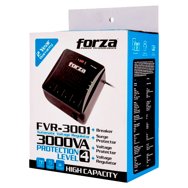 REGULADOR FORZA 3000VA 1500W 4 TOMAS FVR-3001