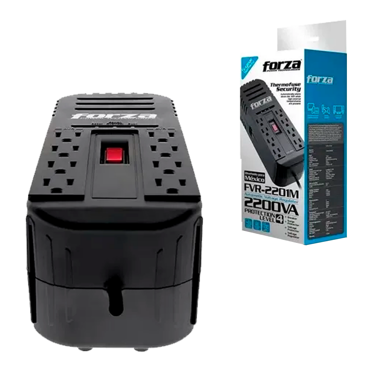 REGULADOR FORZA 2200VA 1100W 8 TOMAS FVR-2201