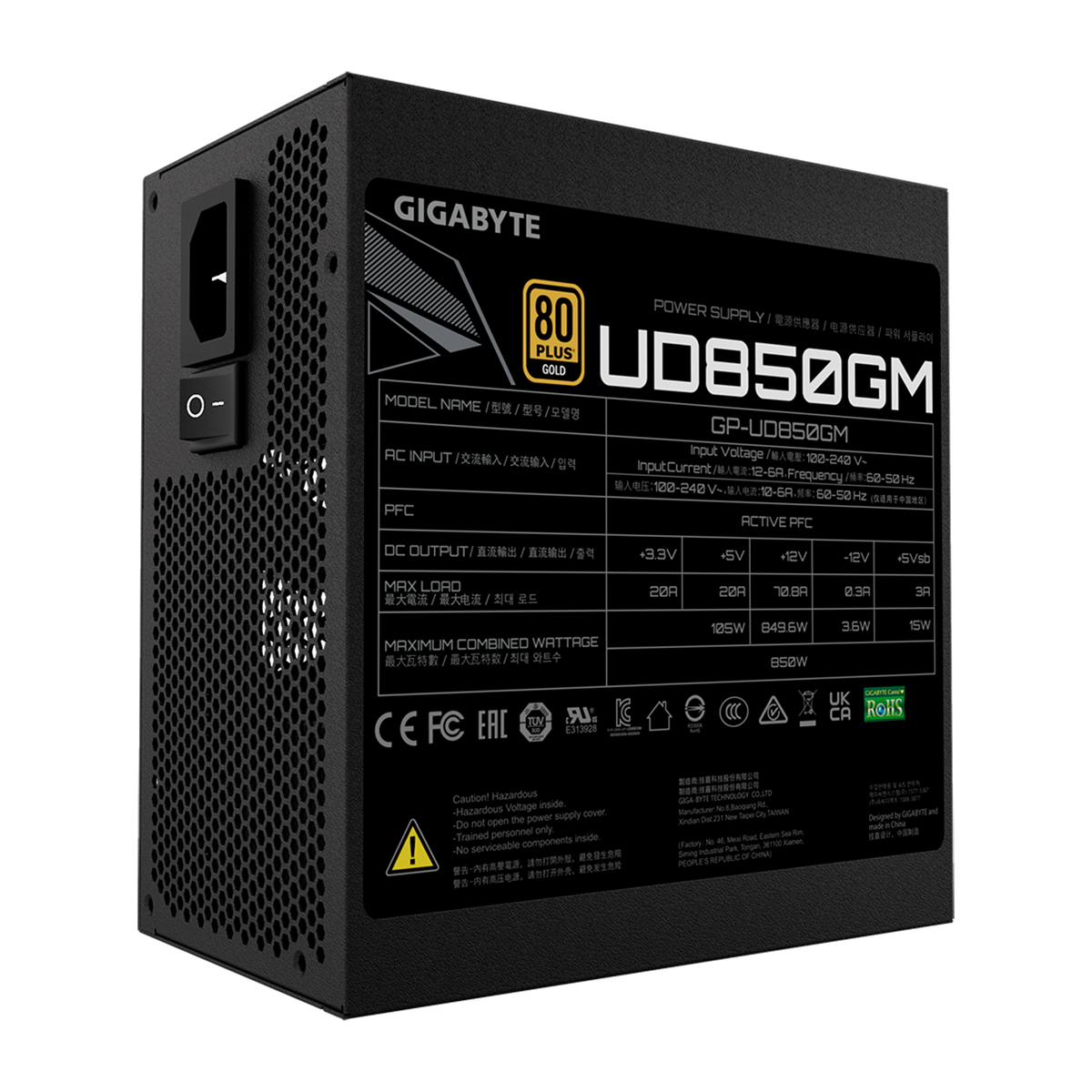 FUENTE CERTIFICADA 850W GIGABYTE UD850GM 80 PLUS GOLD