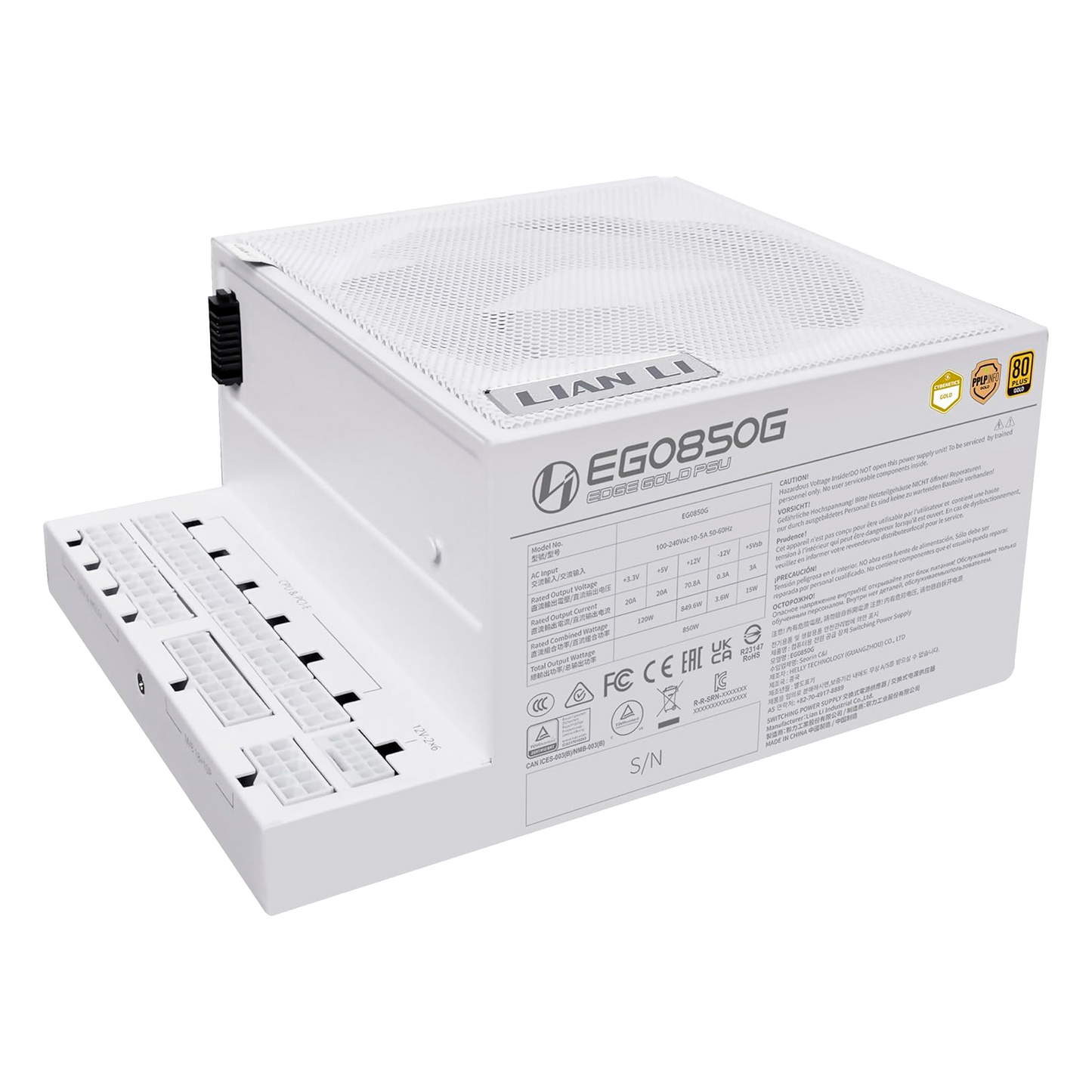 FUENTE CERTIFICADA 850W LIAN LI EG850G ATX 3.1 80 PLUS GOLD BLANCA