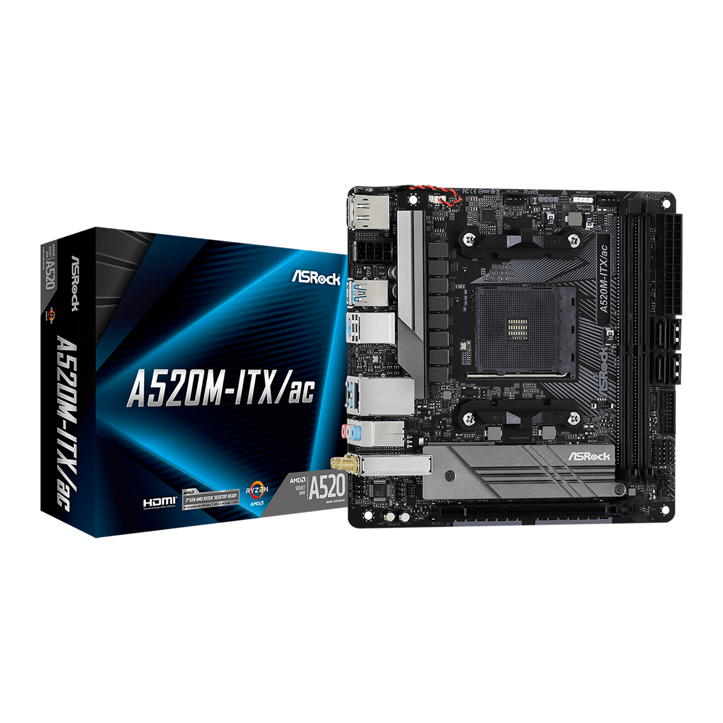 TARJETA MADRE ASROCK A520M ITX/AC WIFI AM4