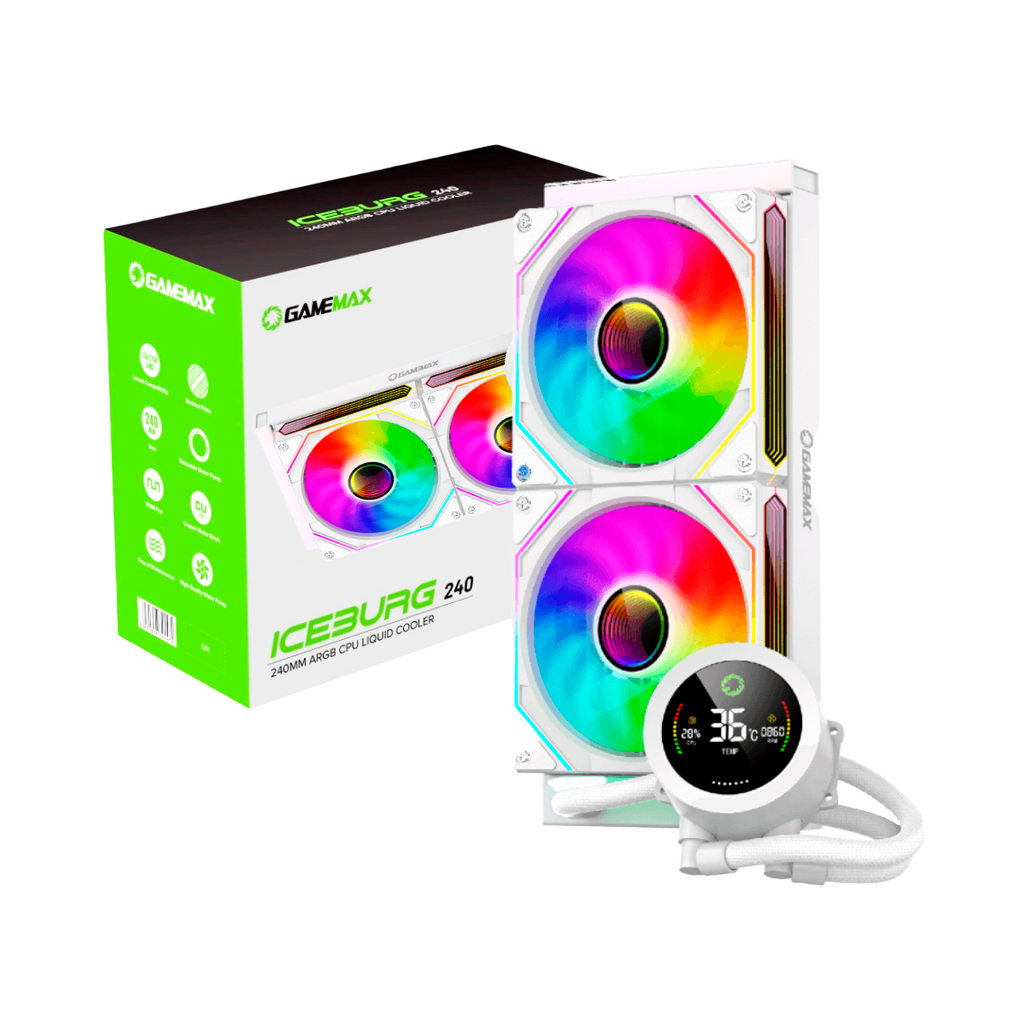 REFRIGERACION LIQUIDA GAMEMAX ICEBURG 240 DIGITAL BLANCA