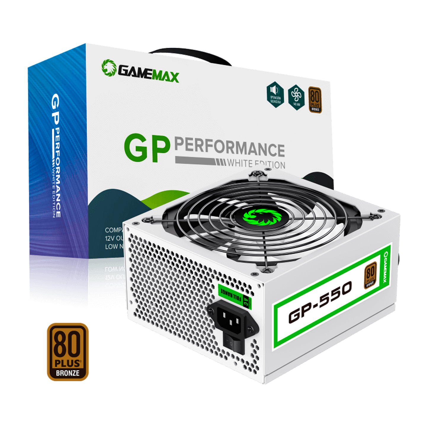 FUENTE CERTIFICADA GAMEMAX 550W GP-550 80+ BRONCE BLANCA