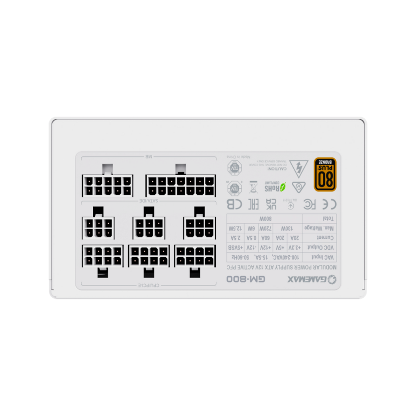 FUENTE CERTIFICADA GAMEMAX 800W GM 800 80+ BRONCE BLANCA